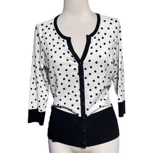 White House Black Market 3/4 Sleeve Fitted Polka Dot Cardigan Size Medium